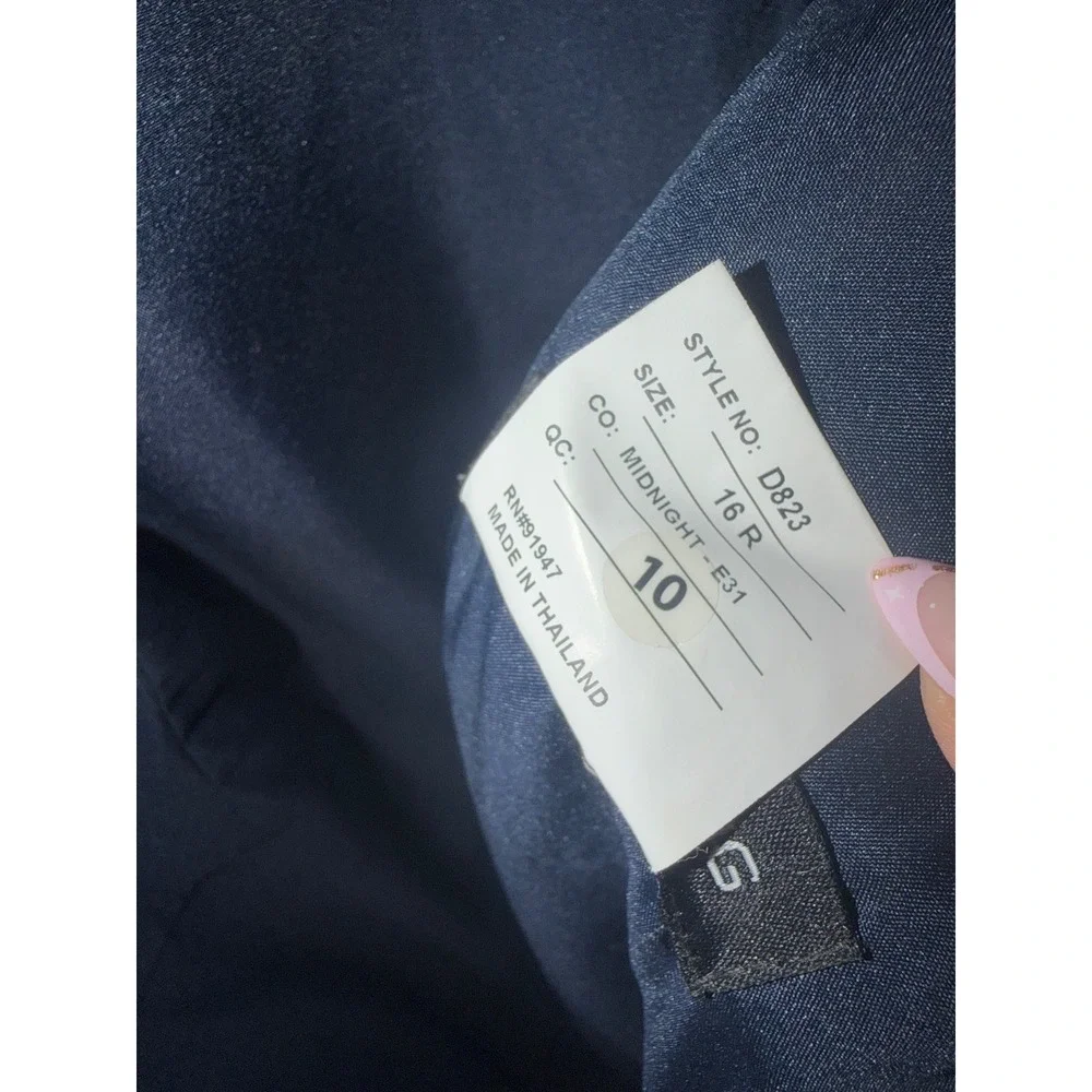 Alfred Sung D823 Midnight Navy Blue Bow Back Trumpet Maxi Gown Dress 16R - Picture 9 of 9